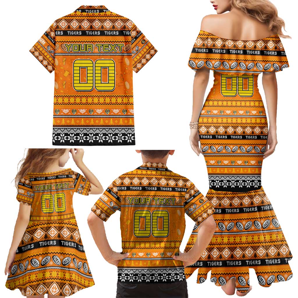 Personalized Tigers Rugby Xmas Family Matching Mermaid Dress and Hawaiian Shirt Australia AFL Mascot