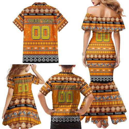 Personalized Tigers Rugby Xmas Family Matching Mermaid Dress and Hawaiian Shirt Australia AFL Mascot