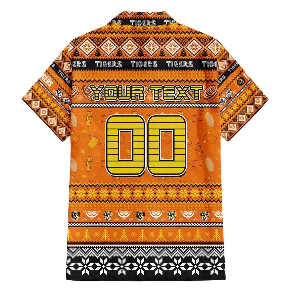 Personalized Tigers Rugby Xmas Family Matching Off The Shoulder Long Sleeve Dress and Hawaiian Shirt Australia AFL Mascot
