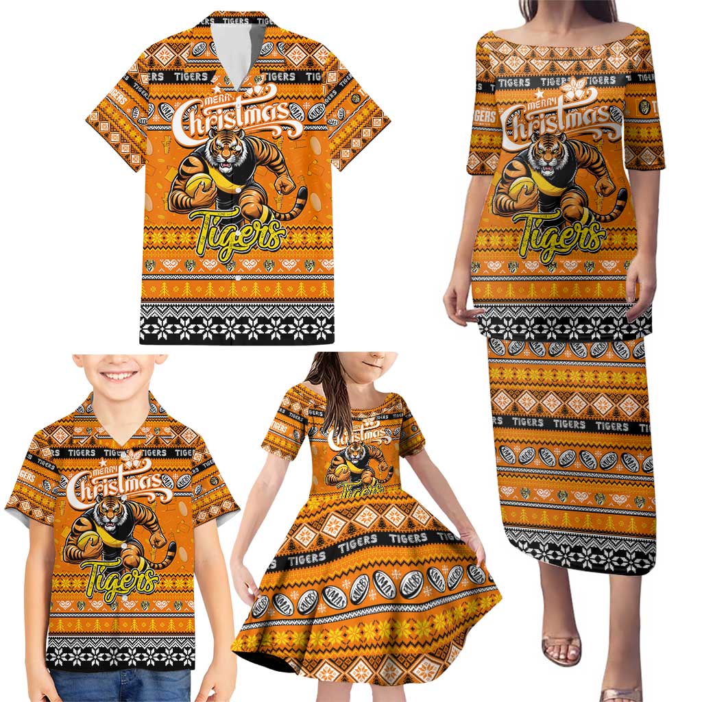 Personalized Tigers Rugby Xmas Family Matching Puletasi and Hawaiian Shirt Australia AFL Mascot