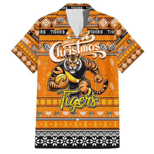 Personalized Tigers Rugby Xmas Family Matching Puletasi and Hawaiian Shirt Australia AFL Mascot