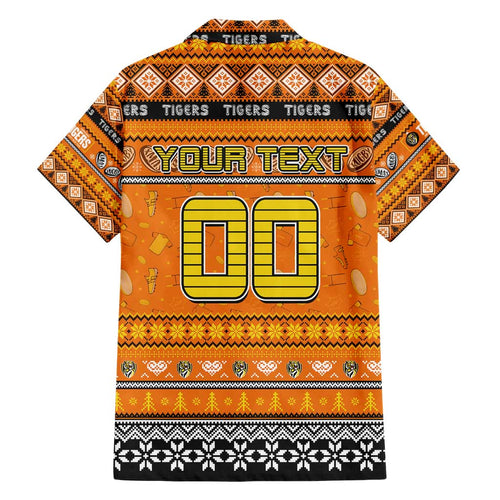 Personalized Tigers Rugby Xmas Family Matching Short Sleeve Bodycon Dress and Hawaiian Shirt Australia AFL Mascot