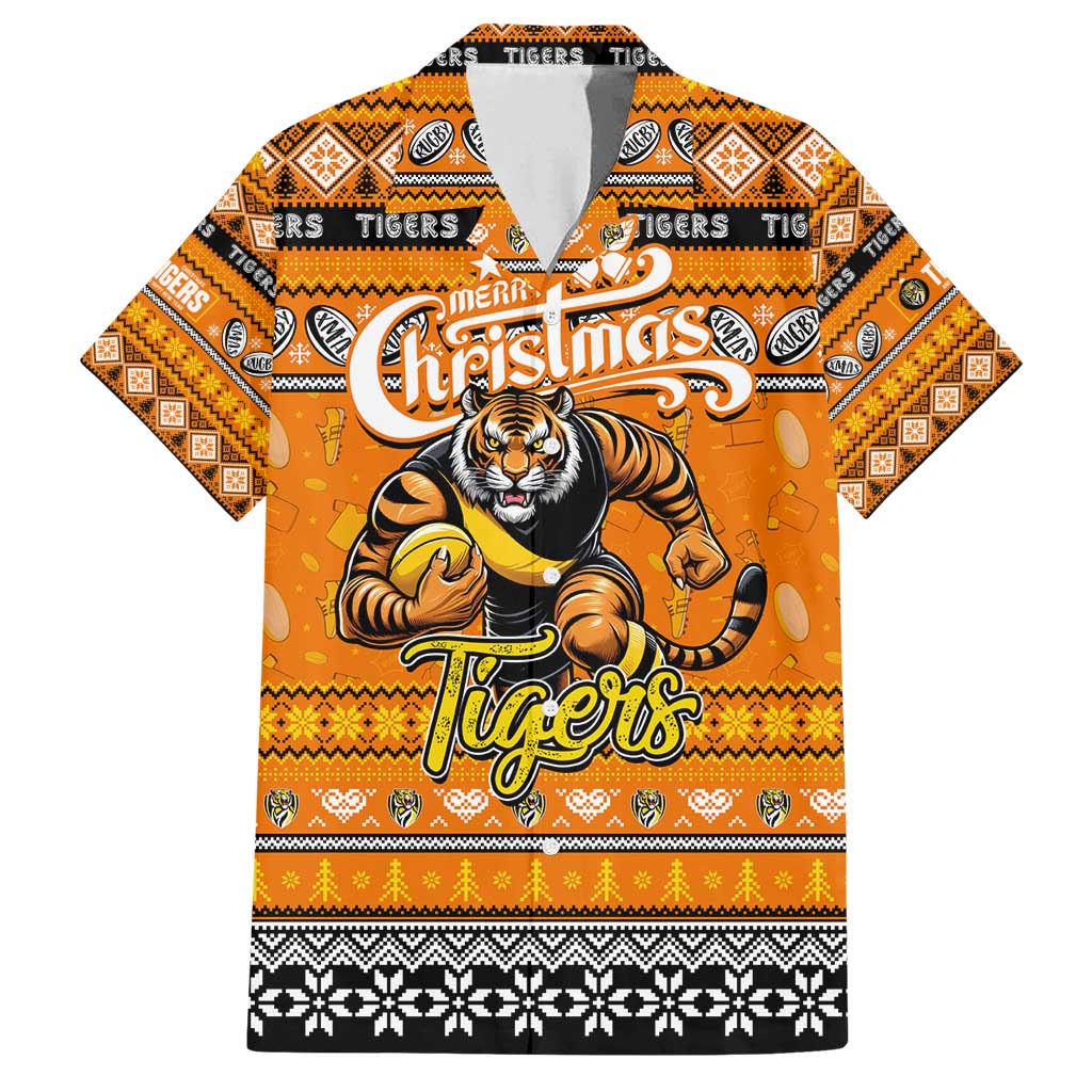 Personalized Tigers Rugby Xmas Family Matching Summer Maxi Dress and Hawaiian Shirt Australia AFL Mascot
