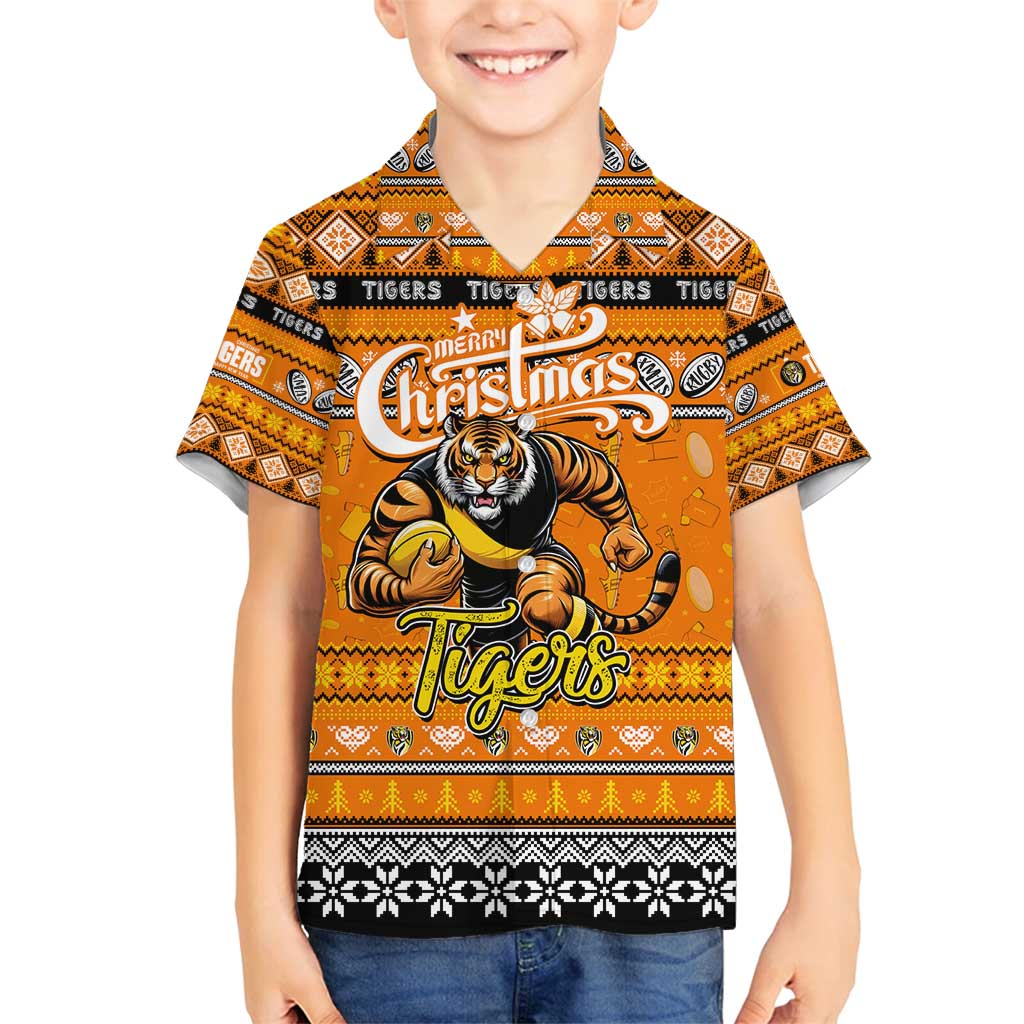 Personalized Tigers Rugby Xmas Family Matching Summer Maxi Dress and Hawaiian Shirt Australia AFL Mascot