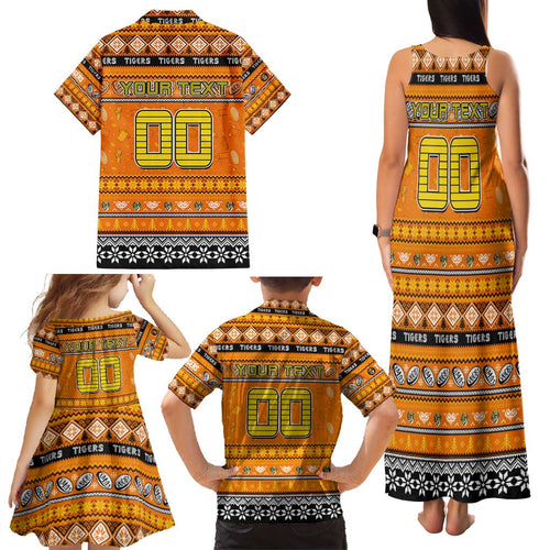 Personalized Tigers Rugby Xmas Family Matching Tank Maxi Dress and Hawaiian Shirt Australia AFL Mascot