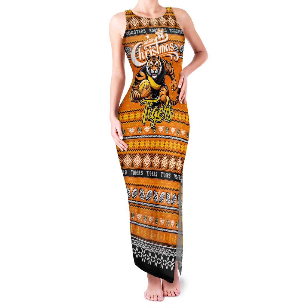 Personalized Tigers Rugby Xmas Family Matching Tank Maxi Dress and Hawaiian Shirt Australia AFL Mascot