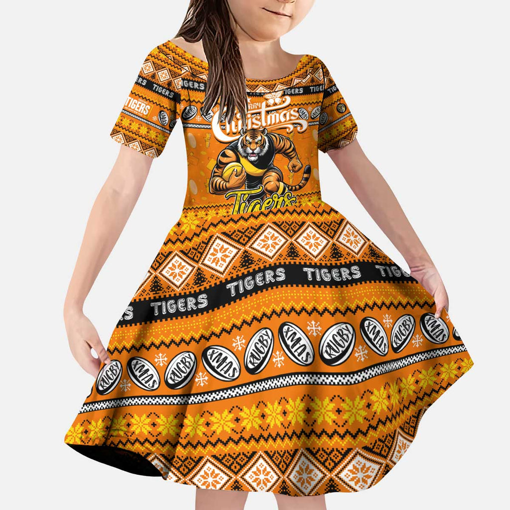 Personalized Tigers Rugby Xmas Kid Short Sleeve Dress Australia AFL Mascot