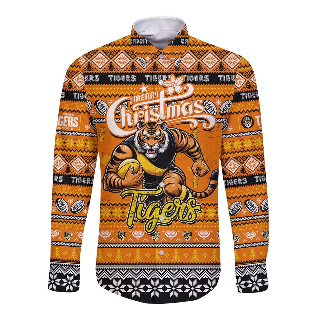 Personalized Tigers Rugby Xmas Long Sleeve Button Shirt Australia AFL Mascot