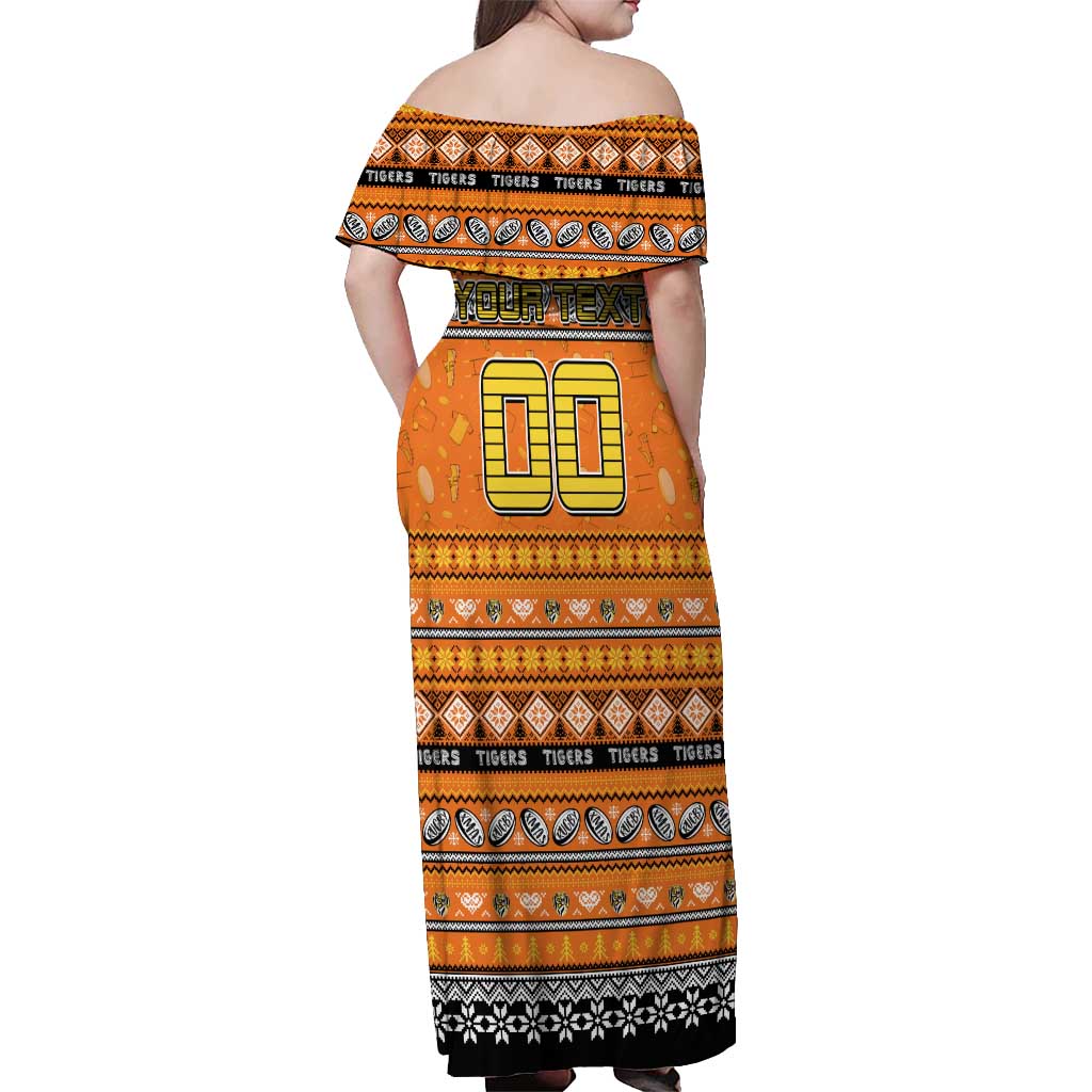 Personalized Tigers Rugby Xmas Off Shoulder Maxi Dress Australia AFL Mascot