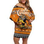 Personalized Tigers Rugby Xmas Off Shoulder Short Dress Australia AFL Mascot