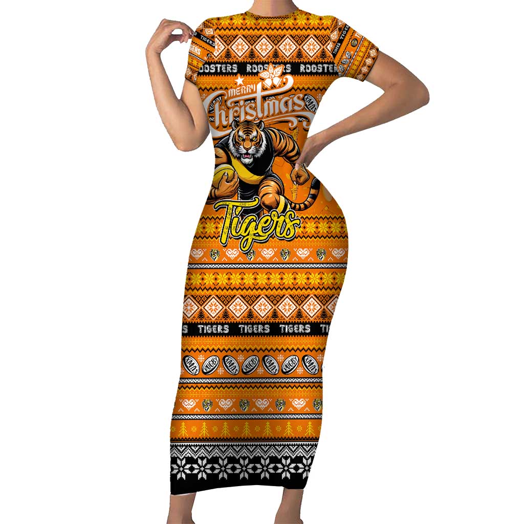 Personalized Tigers Rugby Xmas Short Sleeve Bodycon Dress Australia AFL Mascot