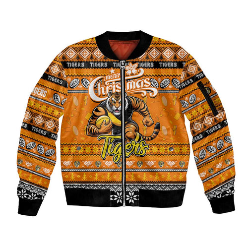 Personalized Tigers Rugby Xmas Sleeve Zip Bomber Jacket Australia AFL Mascot