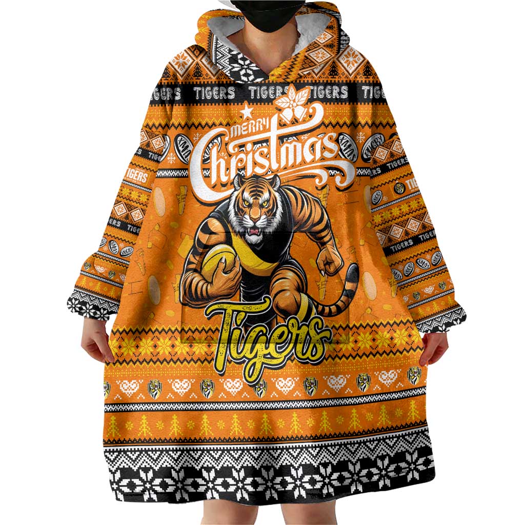 Personalized Tigers Rugby Xmas Wearable Blanket Hoodie Australia AFL Mascot
