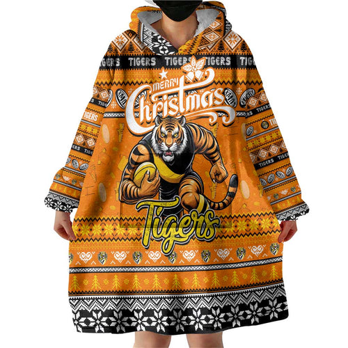 Personalized Tigers Rugby Xmas Wearable Blanket Hoodie Australia AFL Mascot