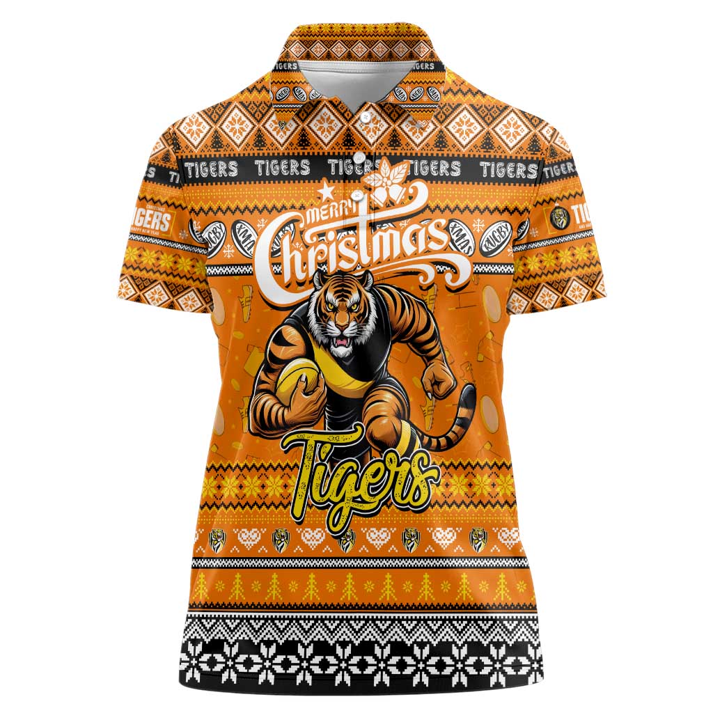 Personalized Tigers Rugby Xmas Women Polo Shirt Australia AFL Mascot