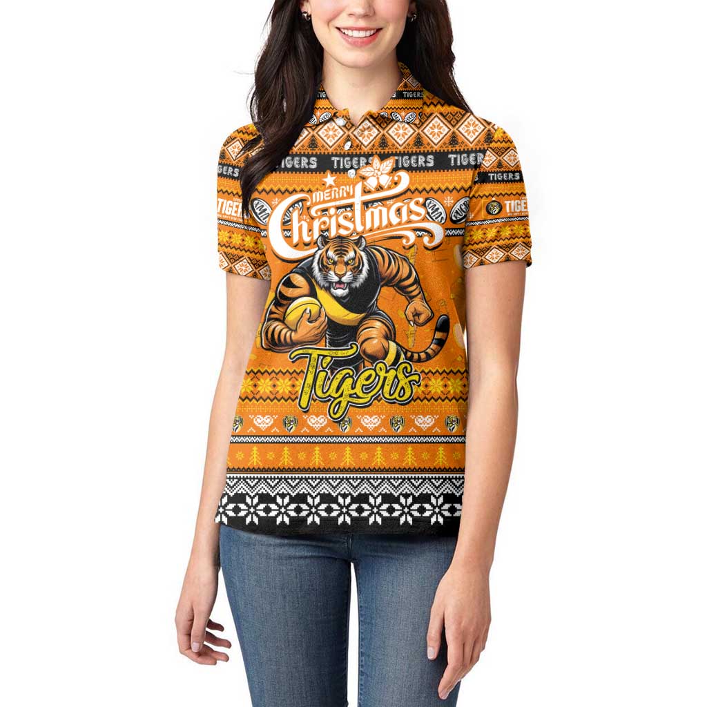 Personalized Tigers Rugby Xmas Women Polo Shirt Australia AFL Mascot