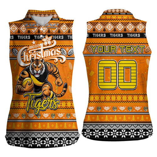 Personalized Tigers Rugby Xmas Women Sleeveless Polo Shirt Australia AFL Mascot