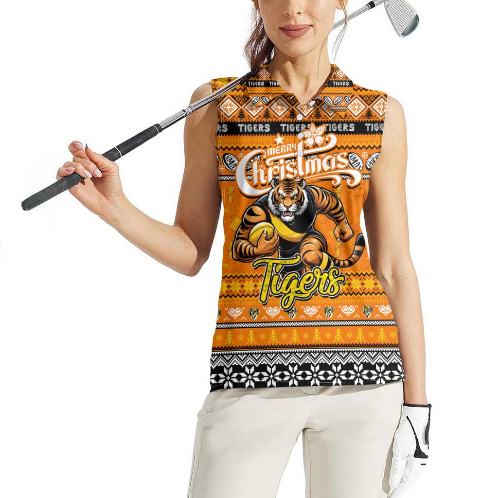 Personalized Tigers Rugby Xmas Women Sleeveless Polo Shirt Australia AFL Mascot