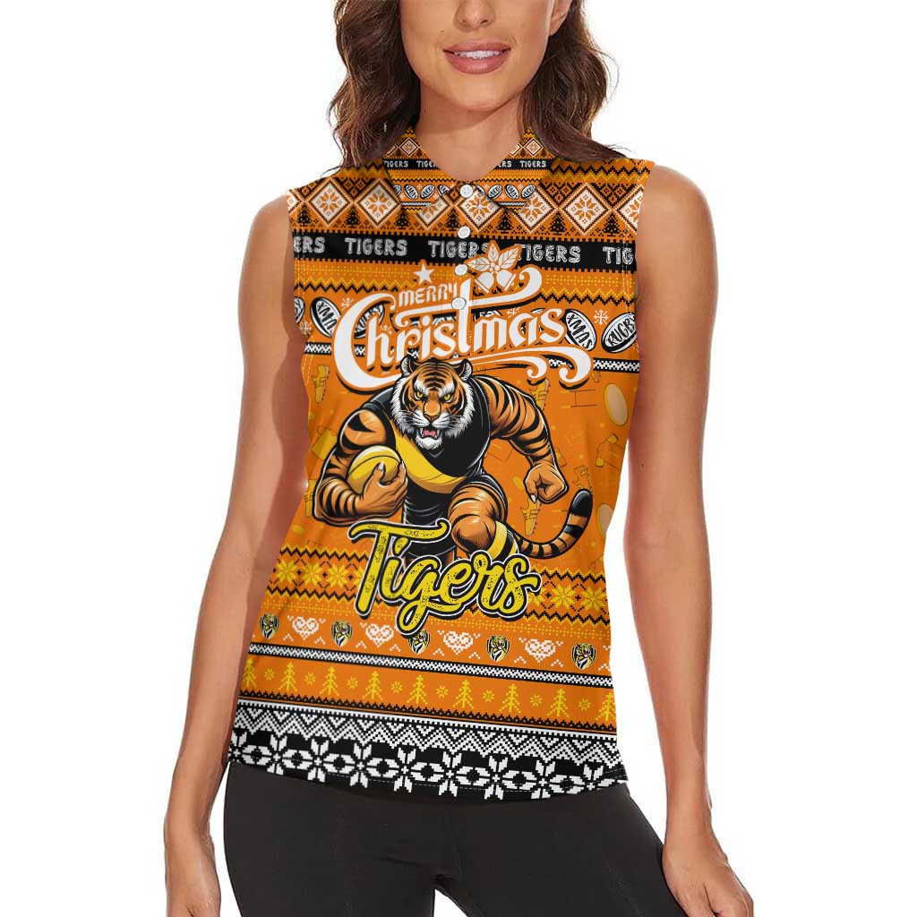 Personalized Tigers Rugby Xmas Women Sleeveless Polo Shirt Australia AFL Mascot