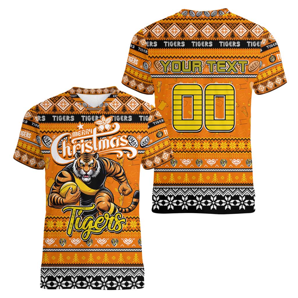 Personalized Tigers Rugby Xmas Women V-Neck T-Shirt Australia AFL Mascot
