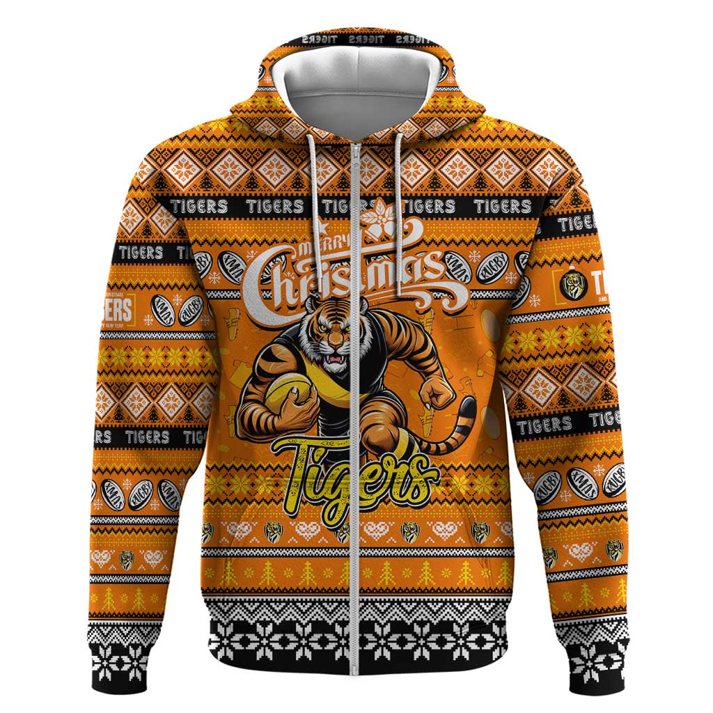 Personalized Tigers Rugby Xmas Zip Hoodie Australia AFL Mascot