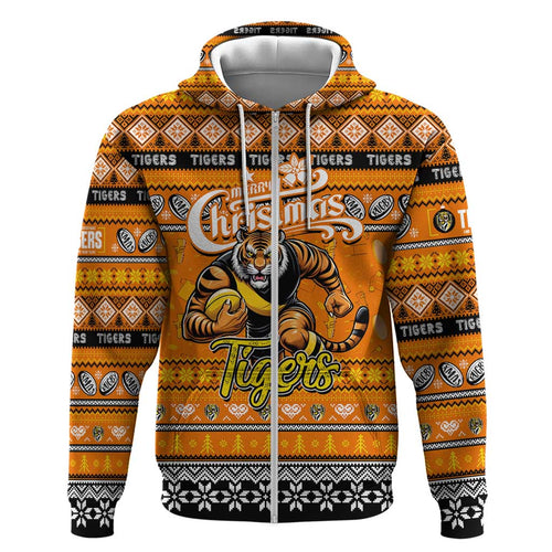 Personalized Tigers Rugby Xmas Zip Hoodie Australia AFL Mascot