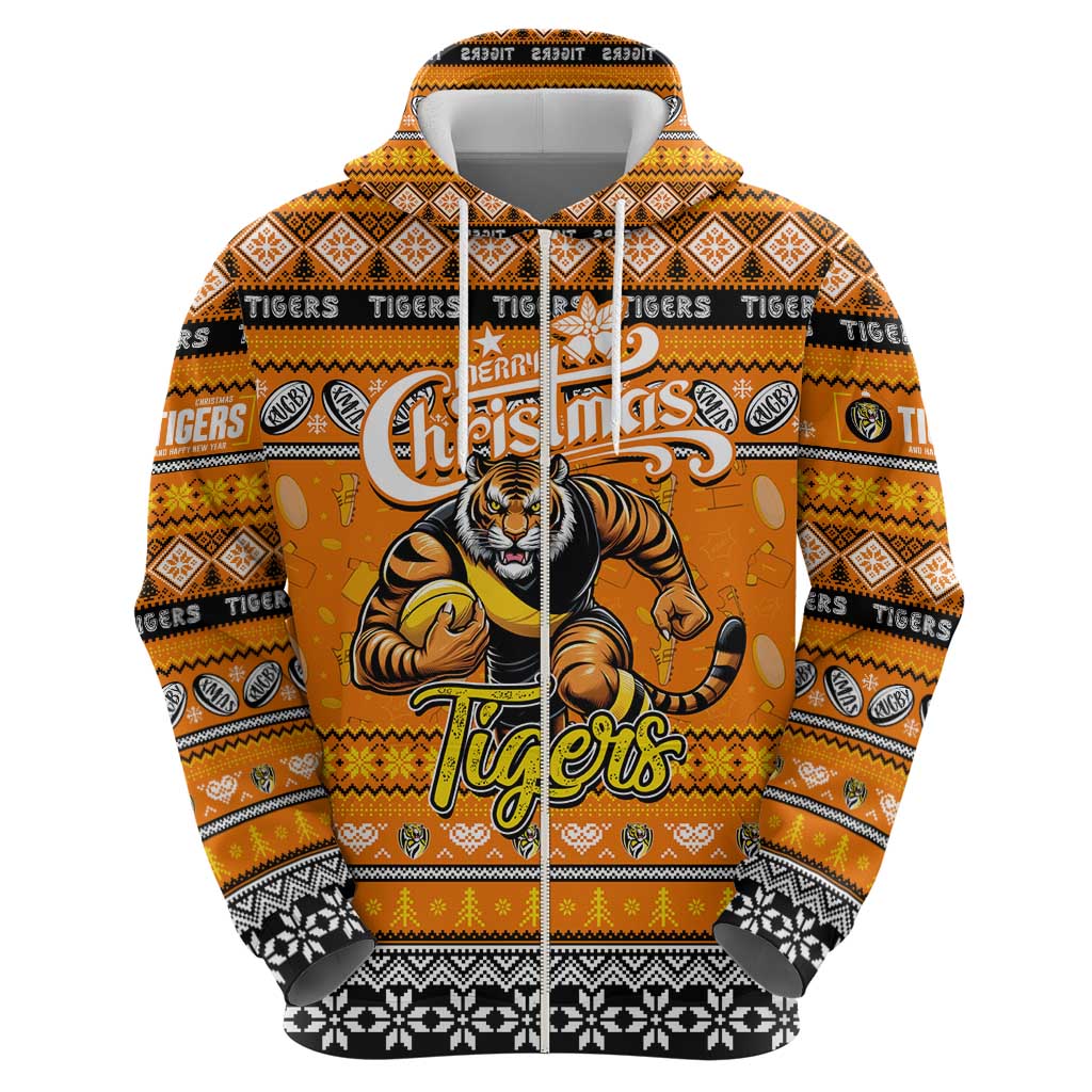 Personalized Tigers Rugby Xmas Zip Hoodie Australia AFL Mascot