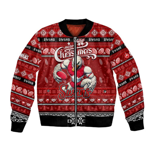 Personalized Swans Rugby Xmas Bomber Jacket Australia AFL Mascot