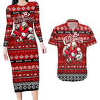 Personalized Swans Rugby Xmas Couples Matching Long Sleeve Bodycon Dress and Hawaiian Shirt Australia AFL Mascot