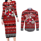 Personalized Swans Rugby Xmas Couples Matching Long Sleeve Bodycon Dress and Long Sleeve Button Shirt Australia AFL Mascot