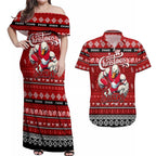 Personalized Swans Rugby Xmas Couples Matching Off Shoulder Maxi Dress and Hawaiian Shirt Australia AFL Mascot