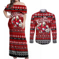 Personalized Swans Rugby Xmas Couples Matching Off Shoulder Maxi Dress and Long Sleeve Button Shirt Australia AFL Mascot
