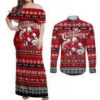 Personalized Swans Rugby Xmas Couples Matching Off Shoulder Maxi Dress and Long Sleeve Button Shirt Australia AFL Mascot