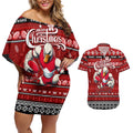 Personalized Swans Rugby Xmas Couples Matching Off Shoulder Short Dress and Hawaiian Shirt Australia AFL Mascot