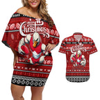 Personalized Swans Rugby Xmas Couples Matching Off Shoulder Short Dress and Hawaiian Shirt Australia AFL Mascot