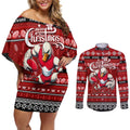Personalized Swans Rugby Xmas Couples Matching Off Shoulder Short Dress and Long Sleeve Button Shirt Australia AFL Mascot