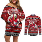 Personalized Swans Rugby Xmas Couples Matching Off Shoulder Short Dress and Long Sleeve Button Shirt Australia AFL Mascot