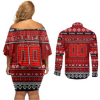 Personalized Swans Rugby Xmas Couples Matching Off Shoulder Short Dress and Long Sleeve Button Shirt Australia AFL Mascot