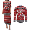 Personalized Swans Rugby Xmas Couples Matching Puletasi and Long Sleeve Button Shirt Australia AFL Mascot
