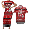 Personalized Swans Rugby Xmas Couples Matching Short Sleeve Bodycon Dress and Hawaiian Shirt Australia AFL Mascot