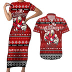 Personalized Swans Rugby Xmas Couples Matching Short Sleeve Bodycon Dress and Hawaiian Shirt Australia AFL Mascot