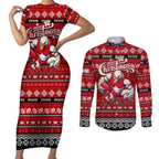 Personalized Swans Rugby Xmas Couples Matching Short Sleeve Bodycon Dress and Long Sleeve Button Shirt Australia AFL Mascot