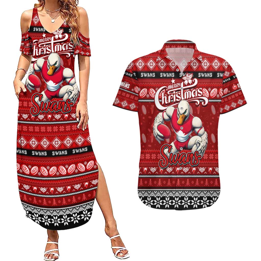 Personalized Swans Rugby Xmas Couples Matching Summer Maxi Dress and Hawaiian Shirt Australia AFL Mascot