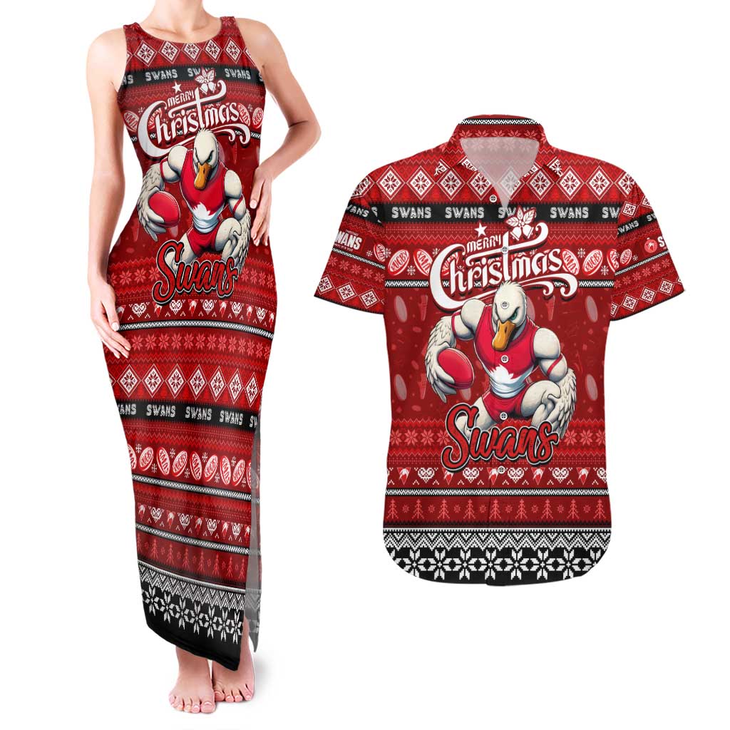 Personalized Swans Rugby Xmas Couples Matching Tank Maxi Dress and Hawaiian Shirt Australia AFL Mascot
