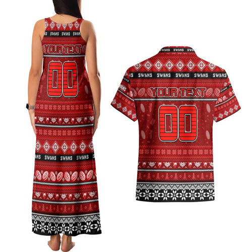 Personalized Swans Rugby Xmas Couples Matching Tank Maxi Dress and Hawaiian Shirt Australia AFL Mascot