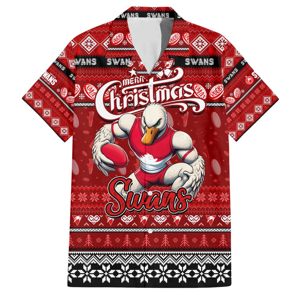 Personalized Swans Rugby Xmas Family Matching Long Sleeve Bodycon Dress and Hawaiian Shirt Australia AFL Mascot