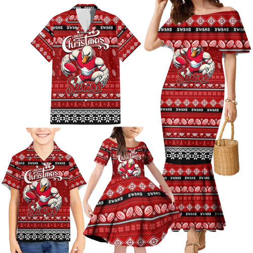Personalized Swans Rugby Xmas Family Matching Mermaid Dress and Hawaiian Shirt Australia AFL Mascot
