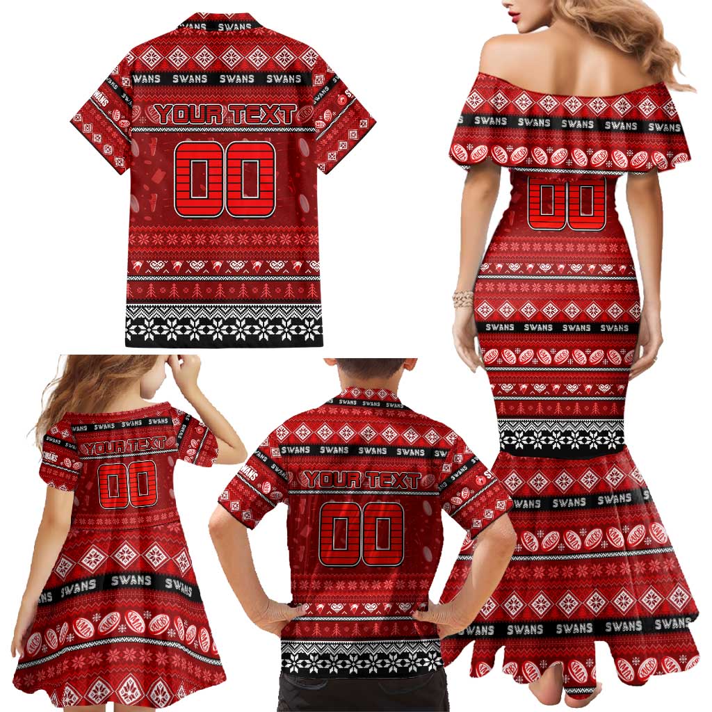 Personalized Swans Rugby Xmas Family Matching Mermaid Dress and Hawaiian Shirt Australia AFL Mascot