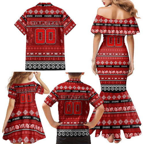 Personalized Swans Rugby Xmas Family Matching Mermaid Dress and Hawaiian Shirt Australia AFL Mascot