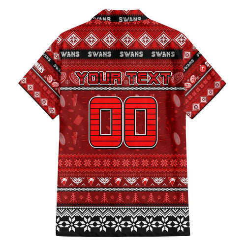 Personalized Swans Rugby Xmas Family Matching Off The Shoulder Long Sleeve Dress and Hawaiian Shirt Australia AFL Mascot